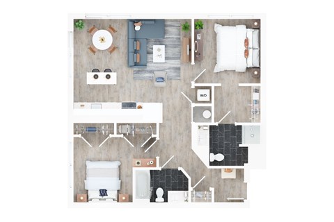 Floor plan for 2 beds, 2 baths, 1022 sqft
